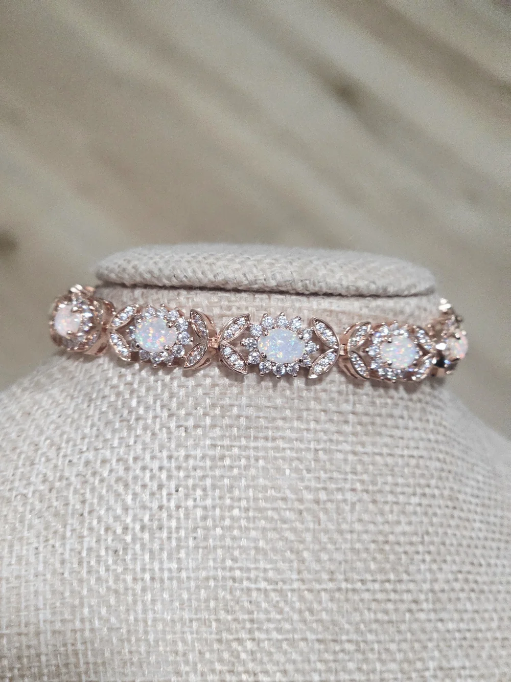 Rose Gold Opal & Cubic Zirconia Tennis Bracelet